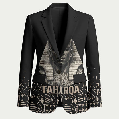 Taharqa Blazer with Black Pharaoh Portrait, 25th Dynasty of Egypt Text and Nubian-Inspired - African Pride