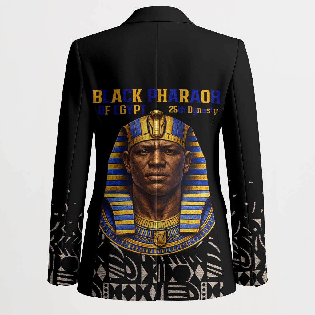 Taharqa Blazer with Black Pharaoh Portrait, 25th Dynasty of Egypt Text and Nubian-Inspired - African Pride