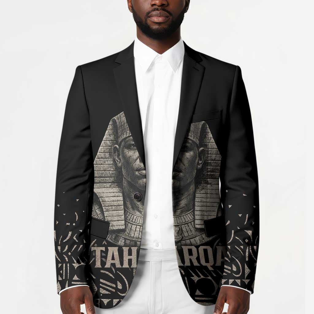 Taharqa Blazer with Black Pharaoh Portrait, 25th Dynasty of Egypt Text and Nubian-Inspired - African Pride