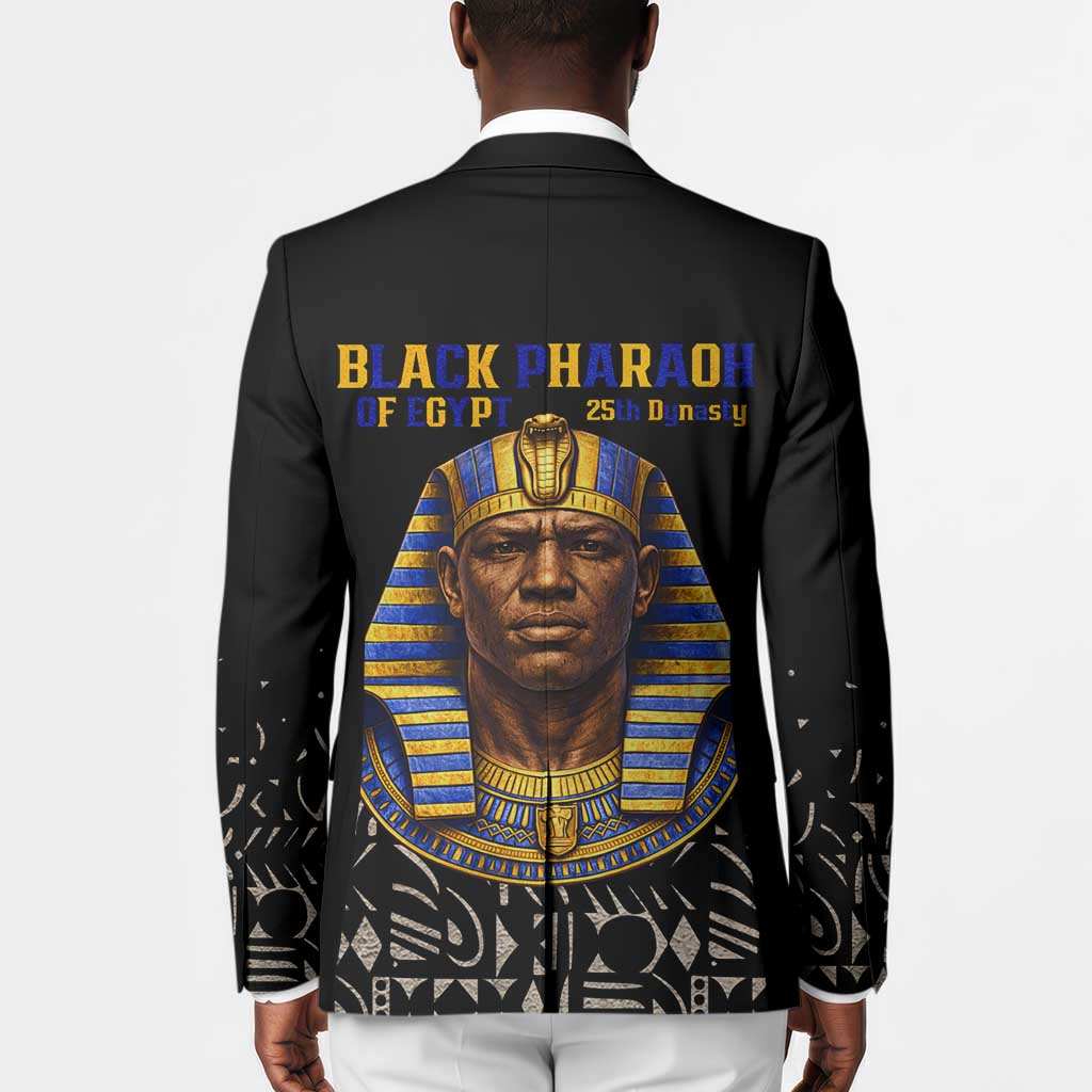 Taharqa Blazer with Black Pharaoh Portrait, 25th Dynasty of Egypt Text and Nubian-Inspired - African Pride