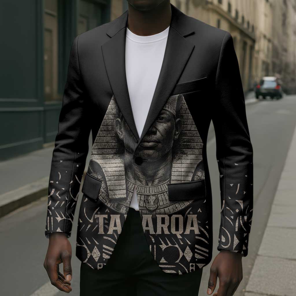 Taharqa Blazer with Black Pharaoh Portrait, 25th Dynasty of Egypt Text and Nubian-Inspired - African Pride