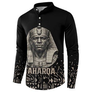 Taharqa Button Sweatshirt with Black Pharaoh Portrait, 25th Dynasty of Egypt Text and Nubian-Inspired