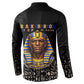 Taharqa Button Sweatshirt with Black Pharaoh Portrait, 25th Dynasty of Egypt Text and Nubian-Inspired