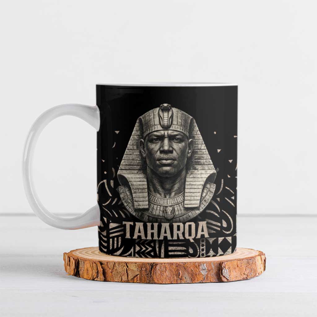 Taharqa Ceramic Mug with Black Pharaoh Portrait, 25th Dynasty of Egypt Text and Nubian-Inspired - African Pride