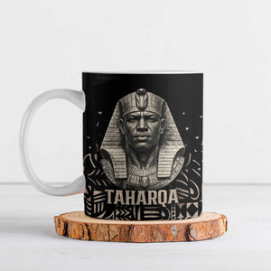 Taharqa Ceramic Mug with Black Pharaoh Portrait, 25th Dynasty of Egypt Text and Nubian-Inspired - African Pride