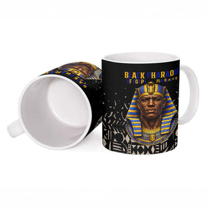 Taharqa Ceramic Mug with Black Pharaoh Portrait, 25th Dynasty of Egypt Text and Nubian-Inspired - African Pride
