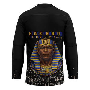 Taharqa Hockey Jersey with Black Pharaoh Portrait, 25th Dynasty of Egypt Text and Nubian-Inspired - African Pride