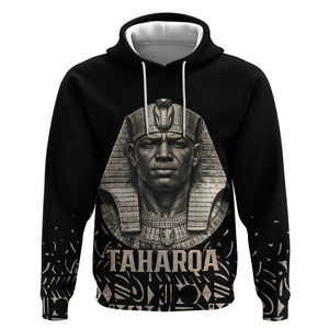 Taharqa Hoodie with Black Pharaoh Portrait, 25th Dynasty of Egypt Text and Nubian-Inspired - African Pride