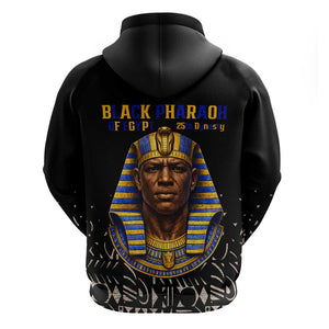 Taharqa Hoodie with Black Pharaoh Portrait, 25th Dynasty of Egypt Text and Nubian-Inspired - African Pride