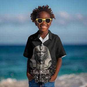 Taharqa Kid Hawaiian Shirt with Black Pharaoh Portrait, 25th Dynasty of Egypt Text and Nubian-Inspired - African Pride