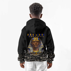 Taharqa Kid Hoodie with Black Pharaoh Portrait, 25th Dynasty of Egypt Text and Nubian-Inspired - African Pride
