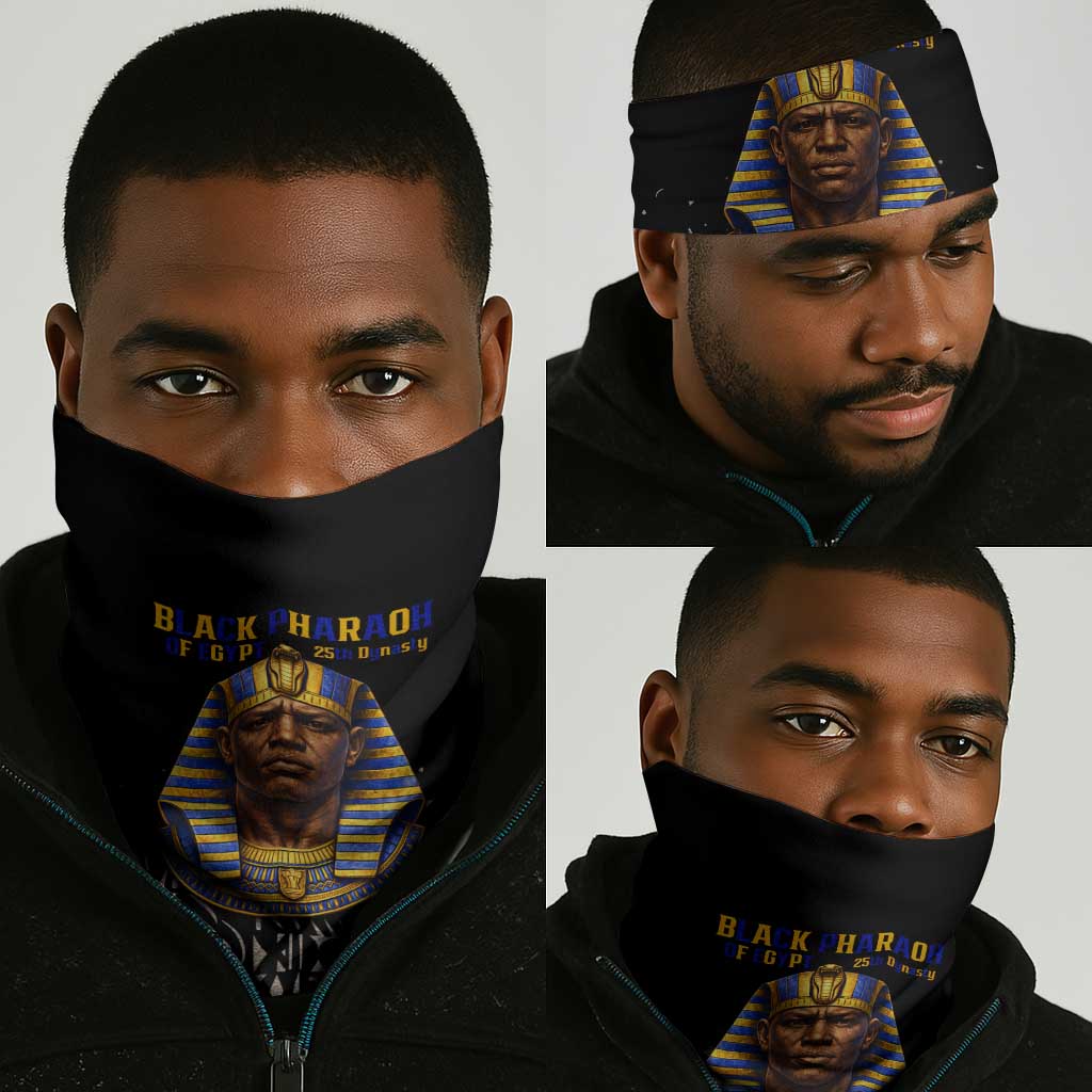 Taharqa Neck Gaiter with Black Pharaoh Portrait, 25th Dynasty of Egypt Text and Nubian-Inspired - African Pride