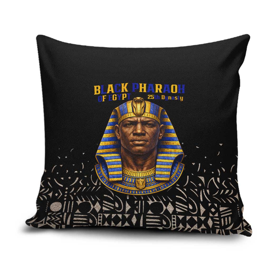 Taharqa Pillow Cover with Black Pharaoh Portrait, 25th Dynasty of Egypt Text and Nubian-Inspired - African Pride
