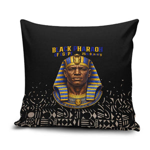 Taharqa Pillow Cover with Black Pharaoh Portrait, 25th Dynasty of Egypt Text and Nubian-Inspired - African Pride