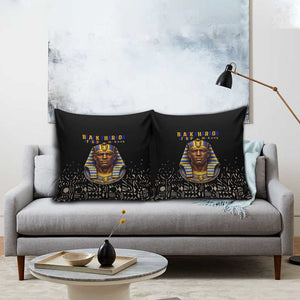 Taharqa Pillow Cover with Black Pharaoh Portrait, 25th Dynasty of Egypt Text and Nubian-Inspired - African Pride