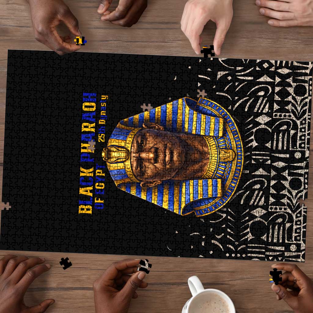 Taharqa Puzzle with Black Pharaoh Portrait, 25th Dynasty of Egypt Text and Nubian-Inspired - African Pride