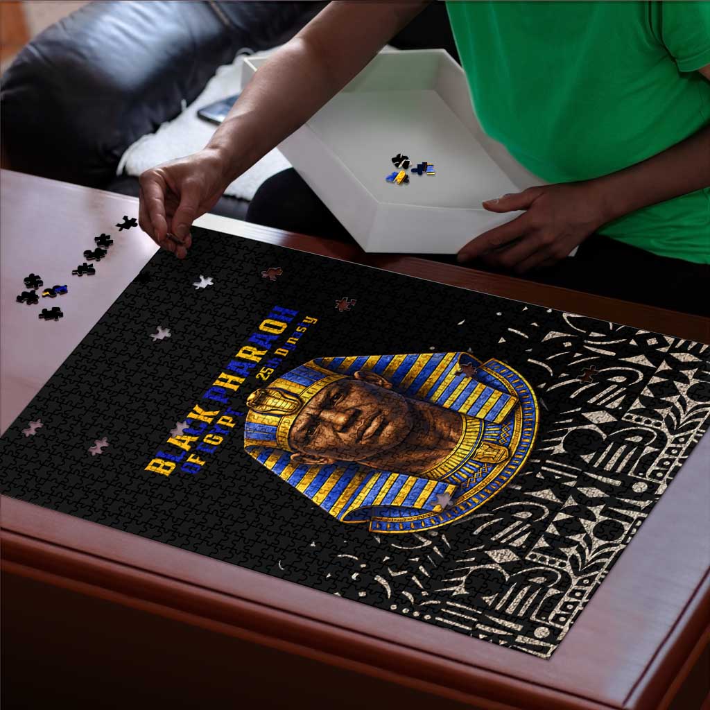 Taharqa Puzzle with Black Pharaoh Portrait, 25th Dynasty of Egypt Text and Nubian-Inspired - African Pride