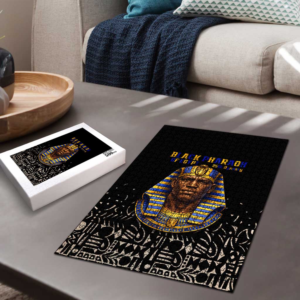 Taharqa Puzzle with Black Pharaoh Portrait, 25th Dynasty of Egypt Text and Nubian-Inspired - African Pride