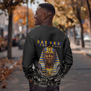Taharqa Sweatshirt with Black Pharaoh Portrait, 25th Dynasty of Egypt Text and Nubian-Inspired - African Pride