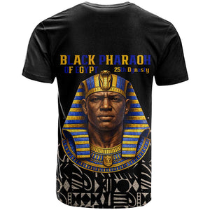 Taharqa T shirt with Black Pharaoh Portrait, 25th Dynasty of Egypt Text and Nubian-Inspired - African Pride