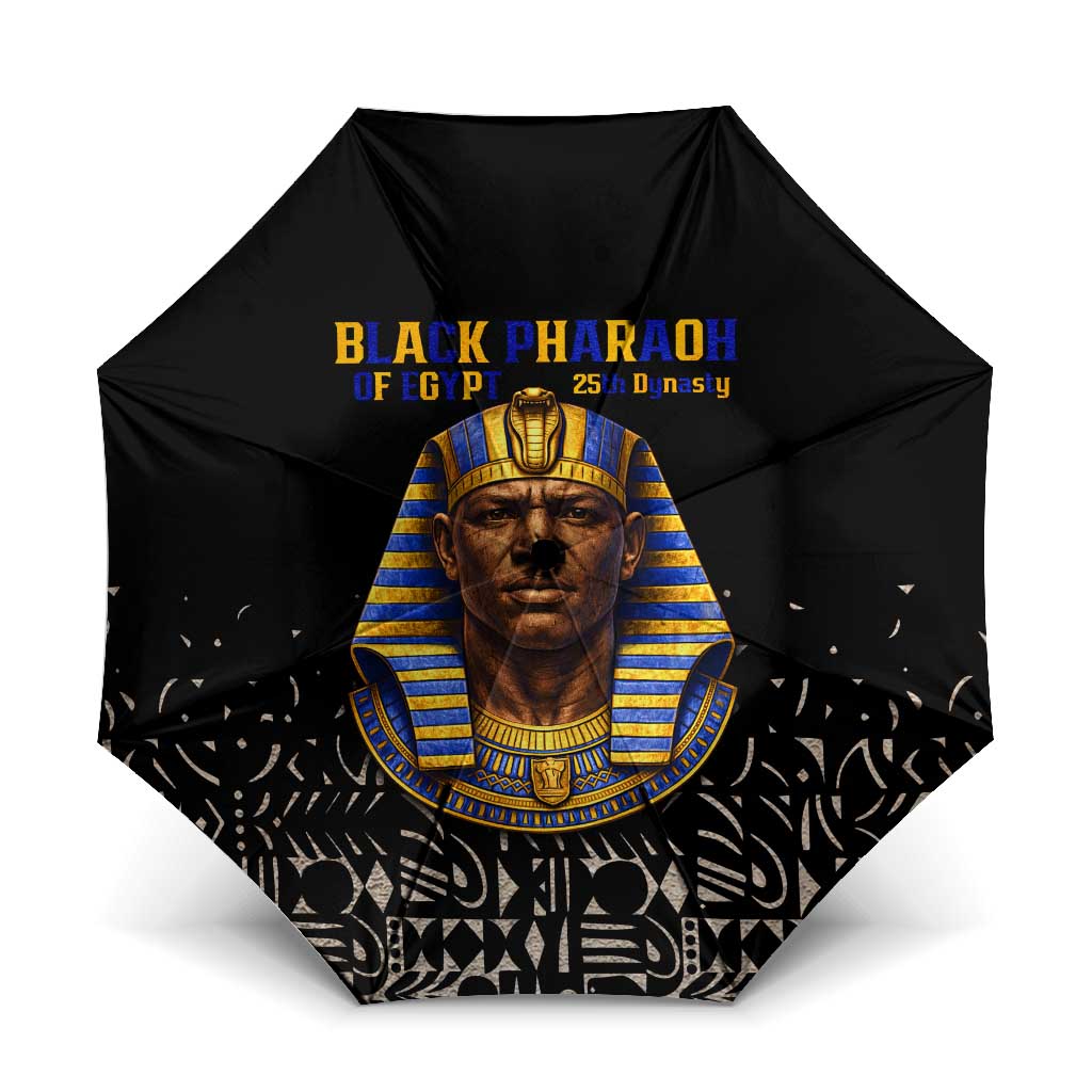 Taharqa Umbrella with Black Pharaoh Portrait, 25th Dynasty of Egypt Text and Nubian-Inspired - African Pride