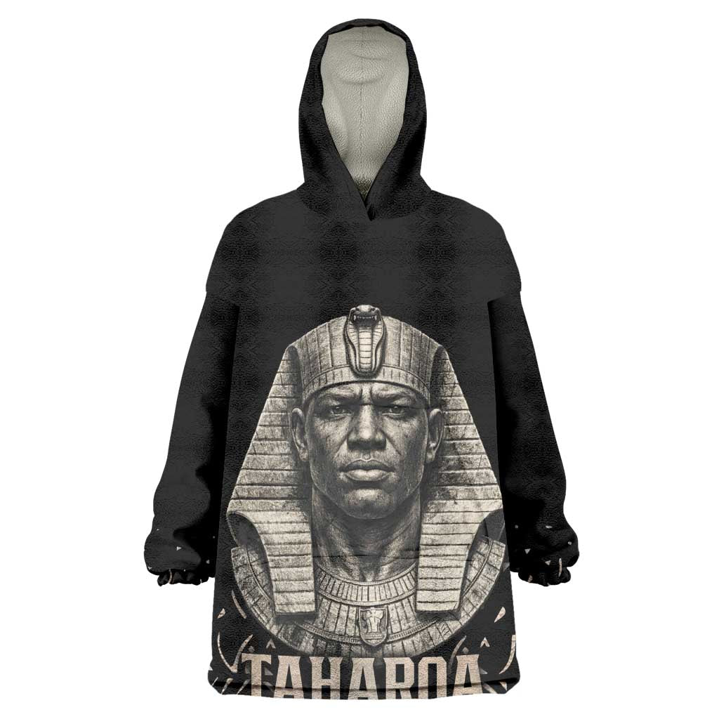 Taharqa Wearable Blanket Hoodie with Black Pharaoh Portrait, 25th Dynasty of Egypt Text and Nubian-Inspired - African Pride