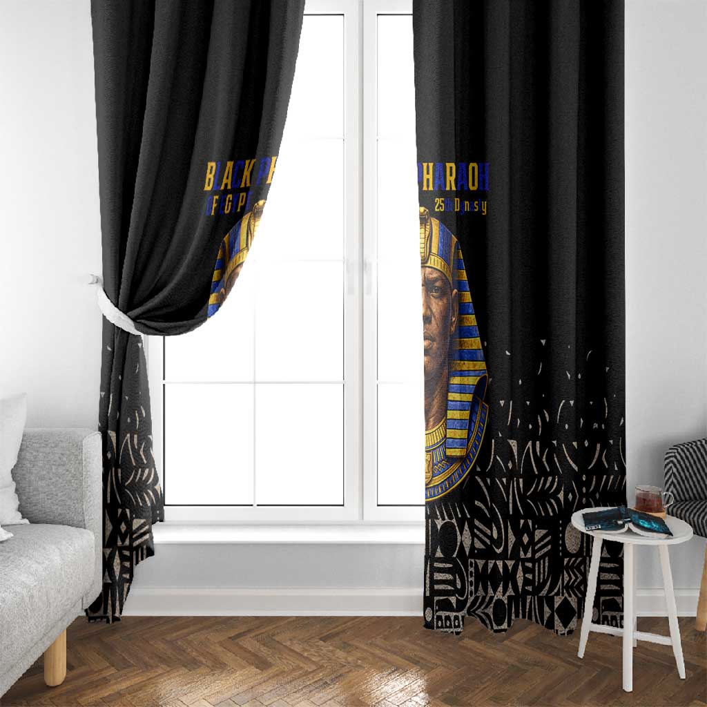 Taharqa Window Curtain with Black Pharaoh Portrait, 25th Dynasty of Egypt Text and Nubian-Inspired - African Pride