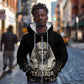 Taharqa Zip Hoodie with Black Pharaoh Portrait, 25th Dynasty of Egypt Text and Nubian-Inspired - African Pride