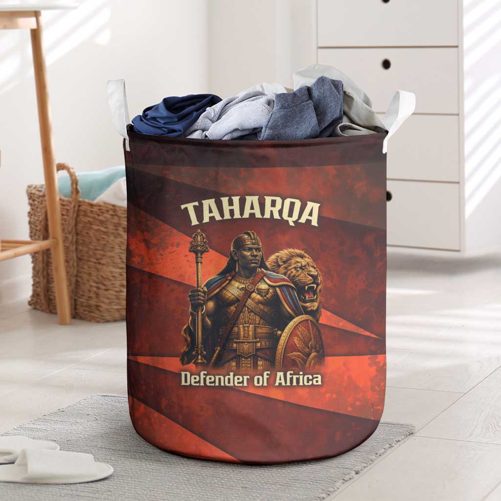 Taharqa Laundry Basket with Warrior Portrait, Lion of Kush Title and Bold Red Defender of Africa - African Pride