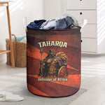 Taharqa Laundry Basket with Warrior Portrait, Lion of Kush Title and Bold Red Defender of Africa - African Pride