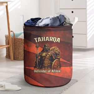 Taharqa Laundry Basket with Warrior Portrait, Lion of Kush Title and Bold Red Defender of Africa - African Pride