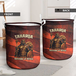 Taharqa Laundry Basket with Warrior Portrait, Lion of Kush Title and Bold Red Defender of Africa - African Pride
