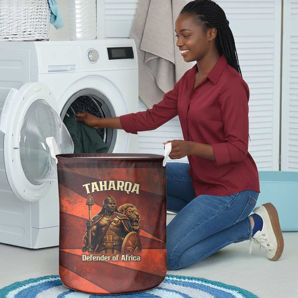 Taharqa Laundry Basket with Warrior Portrait, Lion of Kush Title and Bold Red Defender of Africa - African Pride
