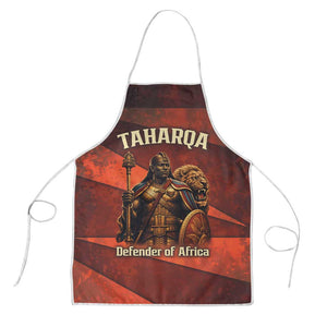 Taharqa Apron with Warrior Portrait, Lion of Kush Title and Bold Red Defender of Africa - African Pride
