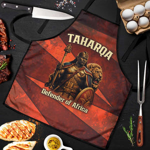 Taharqa Apron with Warrior Portrait, Lion of Kush Title and Bold Red Defender of Africa - African Pride