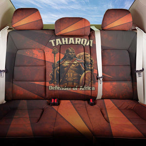Taharqa Back Car Seat Cover with Warrior Portrait, Lion of Kush Title and Bold Red Defender of Africa - African Pride