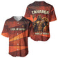 Taharqa Baseball Jersey with Warrior Portrait, Lion of Kush Title and Bold Red Defender of Africa - African Pride