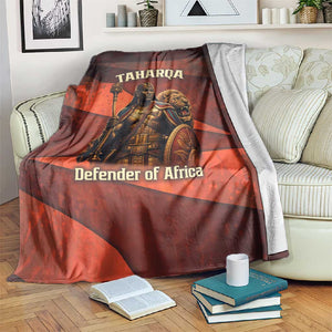 Taharqa Blanket with Warrior Portrait, Lion of Kush Title and Bold Red Defender of Africa - African Pride