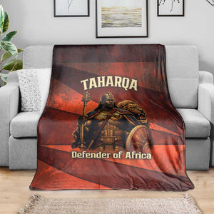 Taharqa Blanket with Warrior Portrait, Lion of Kush Title and Bold Red Defender of Africa - African Pride