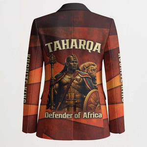 Taharqa Blazer with Warrior Portrait, Lion of Kush Title and Bold Red Defender of Africa - African Pride