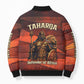 Taharqa Bomber Puffer Jacket with Warrior Portrait, Lion of Kush Title and Bold Red Defender of Africa - African Pride