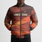 Taharqa Bomber Puffer Jacket with Warrior Portrait, Lion of Kush Title and Bold Red Defender of Africa - African Pride