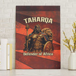 Taharqa Canvas Wall Art with Warrior Portrait, Lion of Kush Title and Bold Red Defender of Africa - African Pride