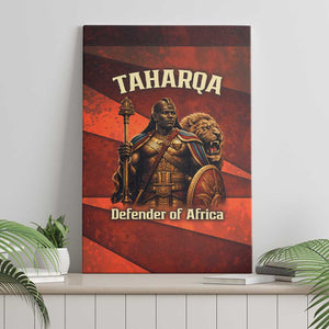 Taharqa Canvas Wall Art with Warrior Portrait, Lion of Kush Title and Bold Red Defender of Africa - African Pride