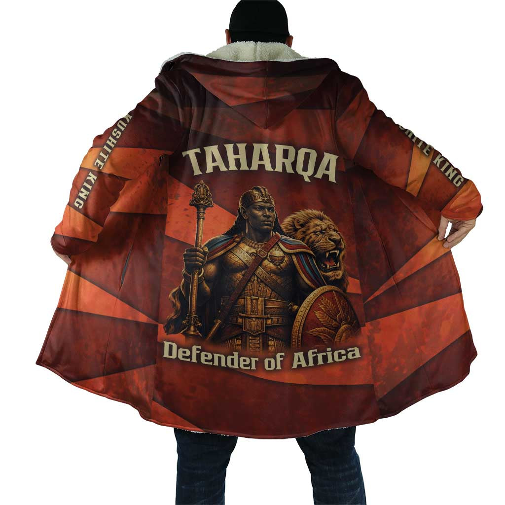 Taharqa Cloak with Warrior Portrait, Lion of Kush Title and Bold Red Defender of Africa - African Pride