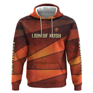Taharqa Hoodie with Warrior Portrait, Lion of Kush Title and Bold Red Defender of Africa - African Pride