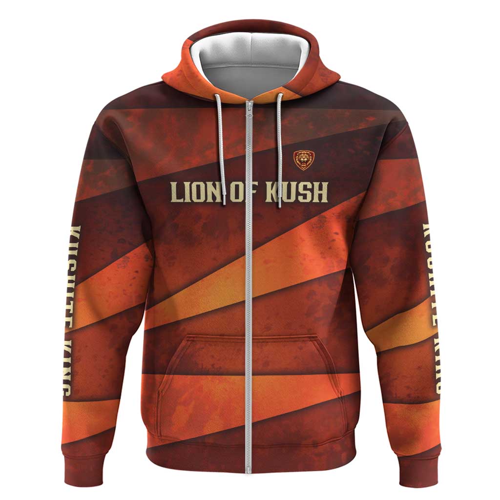 Taharqa Hoodie with Warrior Portrait, Lion of Kush Title and Bold Red Defender of Africa - African Pride