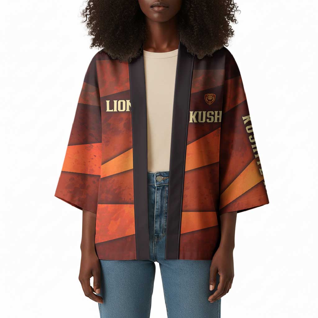 Taharqa Kimono with Warrior Portrait, Lion of Kush Title and Bold Red Defender of Africa - African Pride