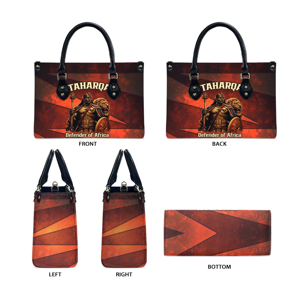 Taharqa Leather Bag with Warrior Portrait, Lion of Kush Title and Bold Red Defender of Africa - African Pride