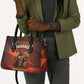 Taharqa Leather Bag with Warrior Portrait, Lion of Kush Title and Bold Red Defender of Africa - African Pride
